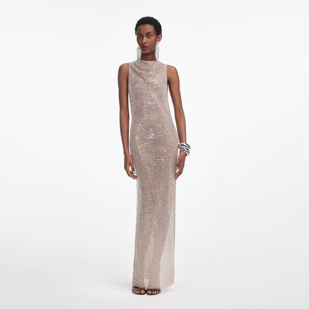 Self Portrait Rhinestone Drape Maxi Dress